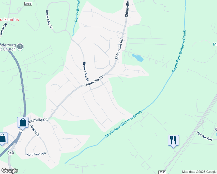 map of restaurants, bars, coffee shops, grocery stores, and more near 121 Bay Laurel Drive in Mooresville