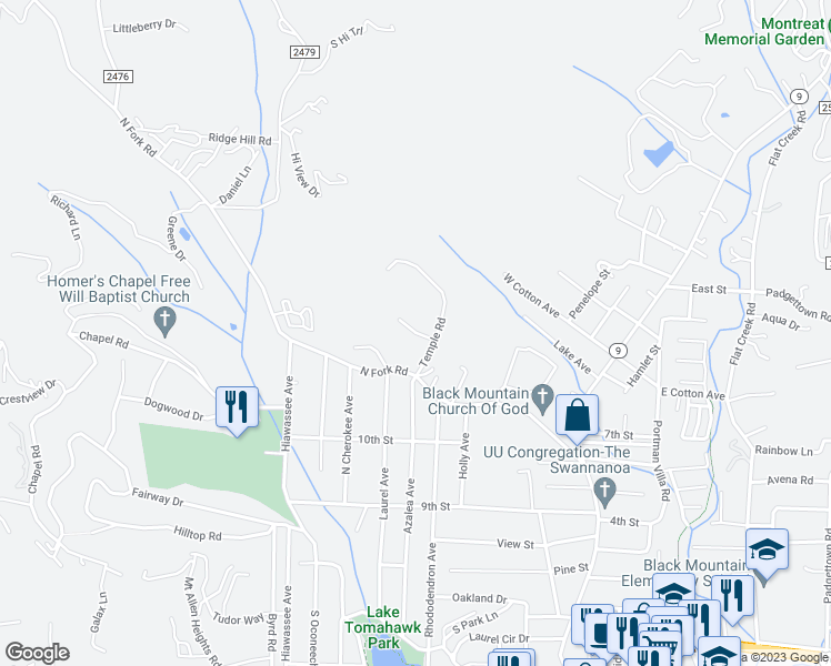 map of restaurants, bars, coffee shops, grocery stores, and more near 104 Jeanie Avenue in Black Mountain