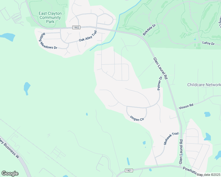 map of restaurants, bars, coffee shops, grocery stores, and more near 174 Palmer Drive in Clayton