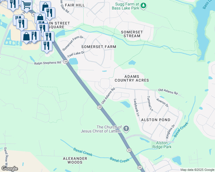map of restaurants, bars, coffee shops, grocery stores, and more near 4000 Penuche Way in Holly Springs