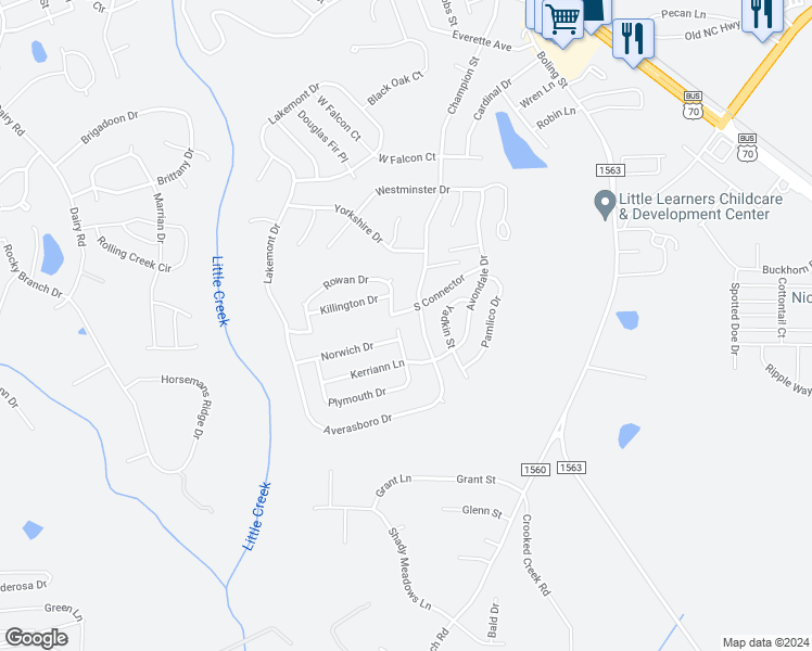 map of restaurants, bars, coffee shops, grocery stores, and more near 96 Yarmouth Drive in Clayton