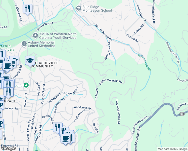 map of restaurants, bars, coffee shops, grocery stores, and more near 520 North Griffing Boulevard in Asheville