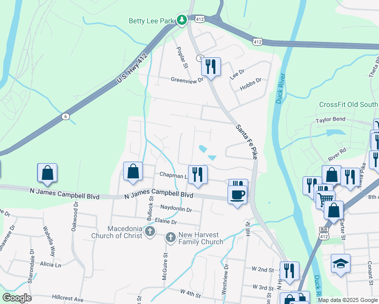map of restaurants, bars, coffee shops, grocery stores, and more near 204 Nowlin Drive in Columbia