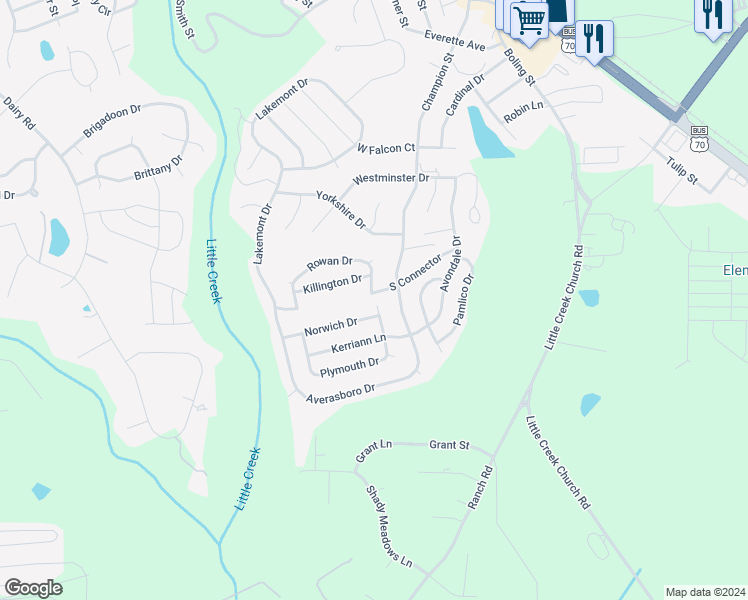 map of restaurants, bars, coffee shops, grocery stores, and more near 111 Yarmouth Drive in Clayton