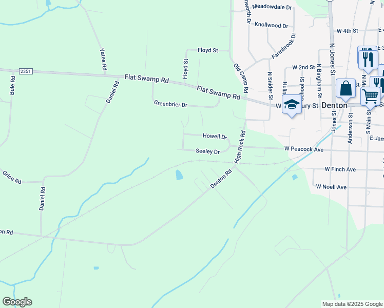 map of restaurants, bars, coffee shops, grocery stores, and more near 287 Seeley Drive in Denton