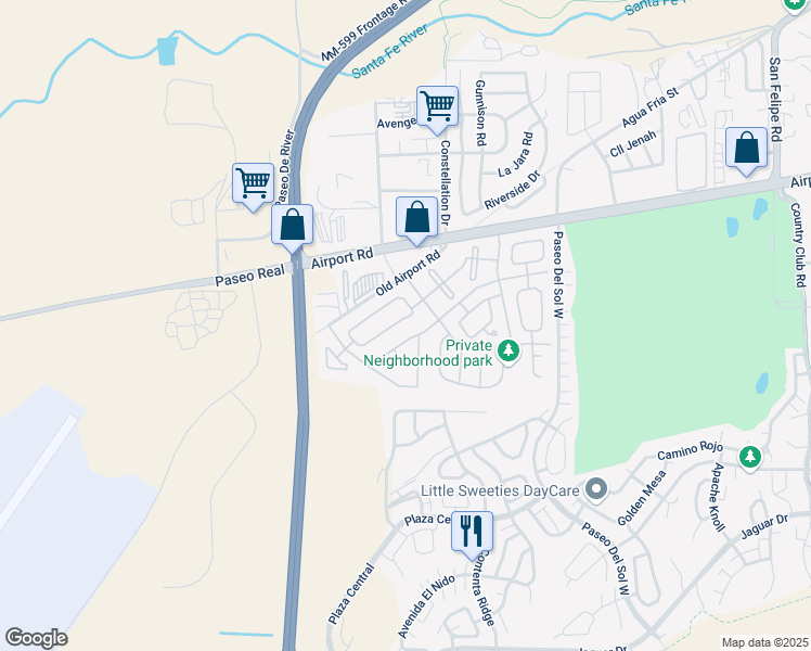 map of restaurants, bars, coffee shops, grocery stores, and more near 4204 Sundance Street in Santa Fe