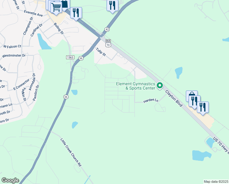 map of restaurants, bars, coffee shops, grocery stores, and more near in Johnston County