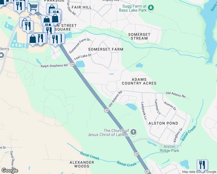 map of restaurants, bars, coffee shops, grocery stores, and more near 10204 Penuche Way in Holly Springs