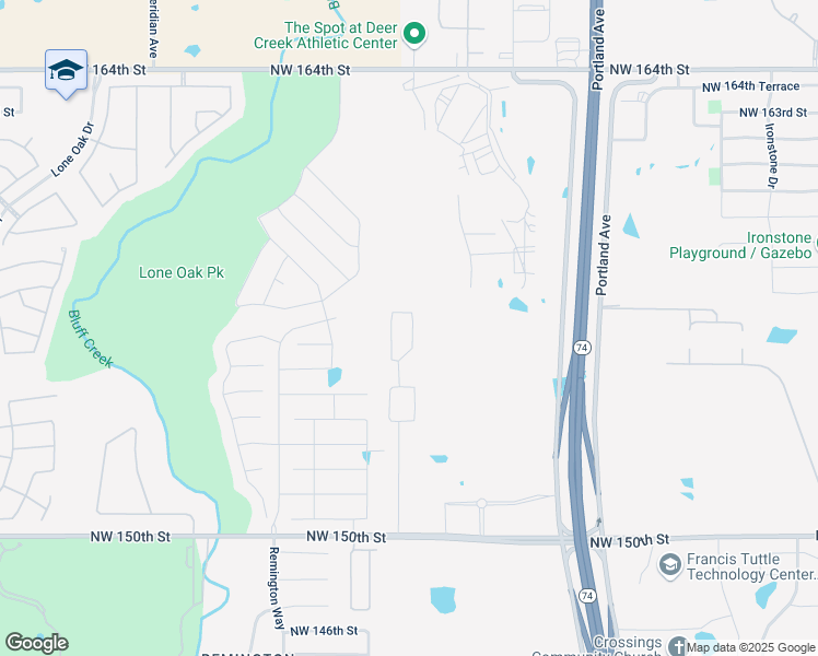 map of restaurants, bars, coffee shops, grocery stores, and more near Northwest 155th Street in Edmond