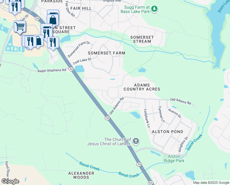 map of restaurants, bars, coffee shops, grocery stores, and more near 8103 Penuche Way in Holly Springs