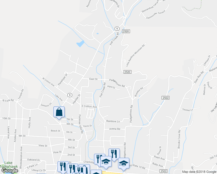 map of restaurants, bars, coffee shops, grocery stores, and more near 11 Aqua Drive in Black Mountain