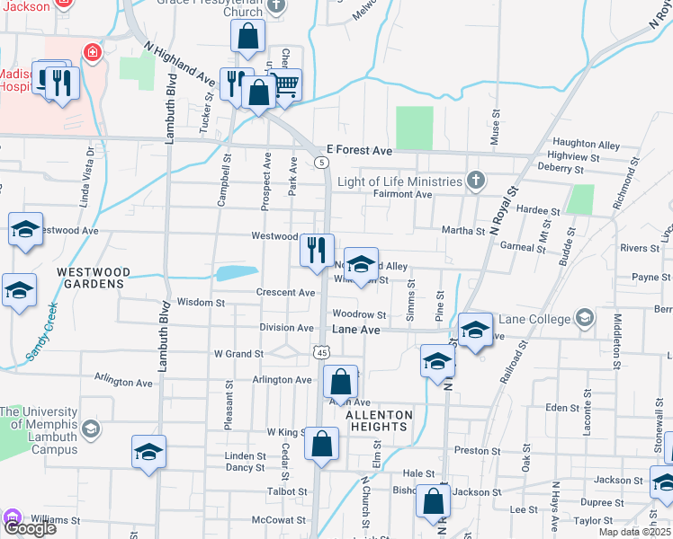 map of restaurants, bars, coffee shops, grocery stores, and more near 2 Northwood Avenue in Jackson