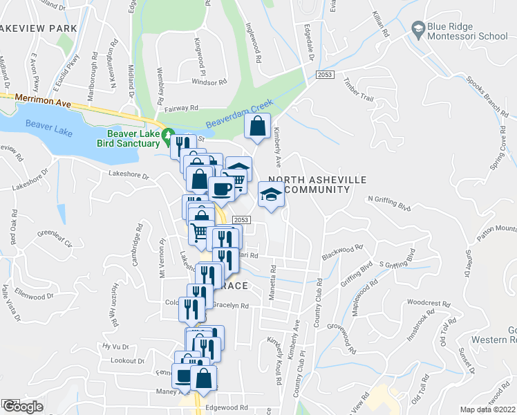 map of restaurants, bars, coffee shops, grocery stores, and more near 87 Beaverdam Road in Asheville