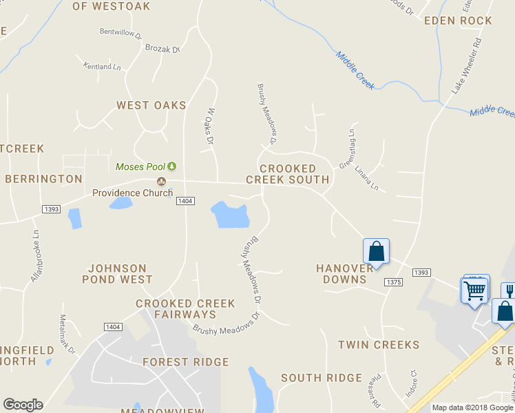 map of restaurants, bars, coffee shops, grocery stores, and more near 5508 Brushy Meadows Drive in Fuquay Varina