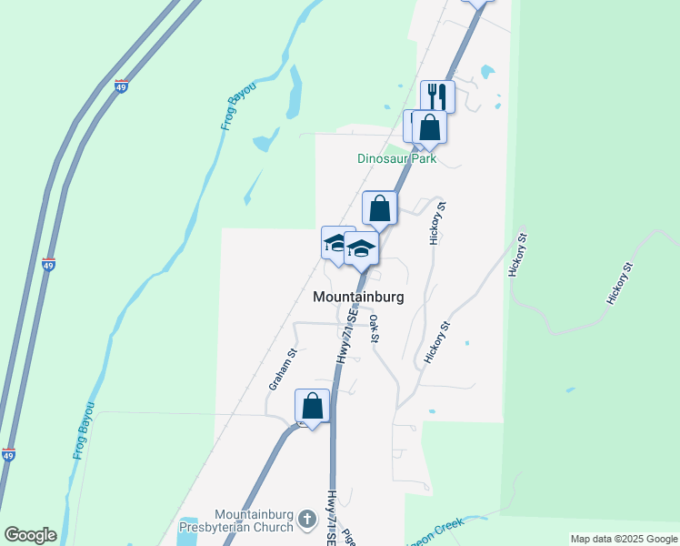 map of restaurants, bars, coffee shops, grocery stores, and more near 129 U.S. 71 in Mountainburg