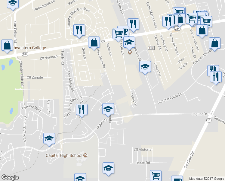 map of restaurants, bars, coffee shops, grocery stores, and more near 4132 Buffalo Grass Road in Santa Fe