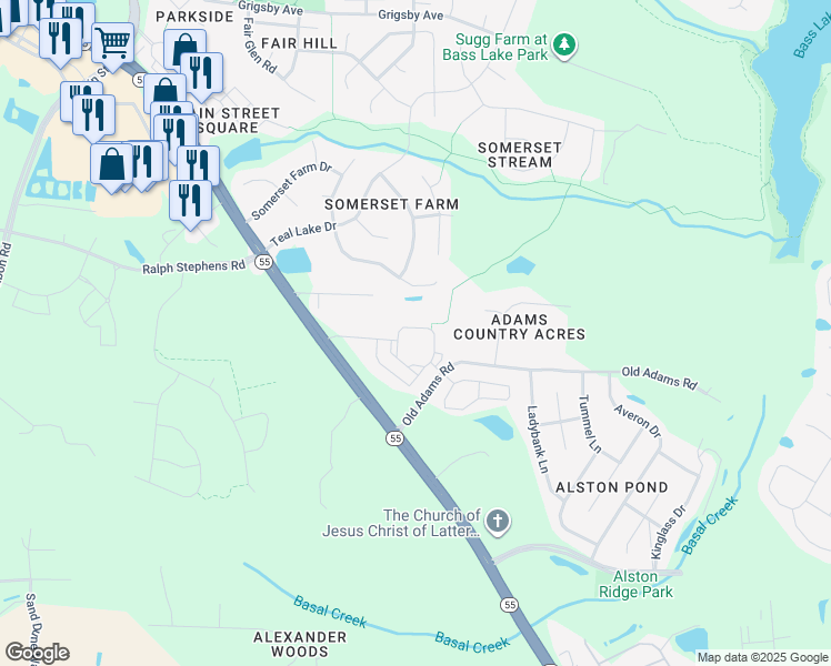 map of restaurants, bars, coffee shops, grocery stores, and more near 8103 Penuche Way in Holly Springs