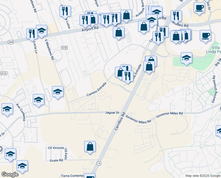 map of restaurants, bars, coffee shops, grocery stores, and more near 4401 Cerrillos Road in Santa Fe