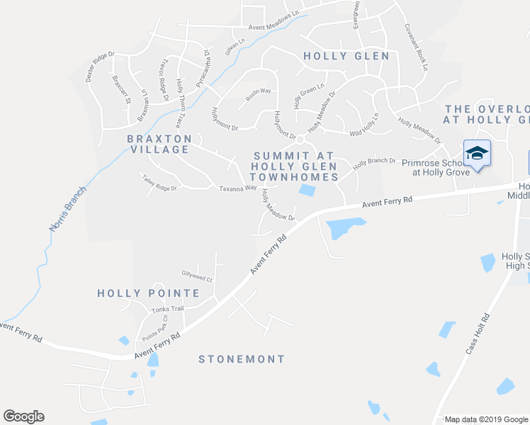 map of restaurants, bars, coffee shops, grocery stores, and more near 209 Hornholly Way in Holly Springs