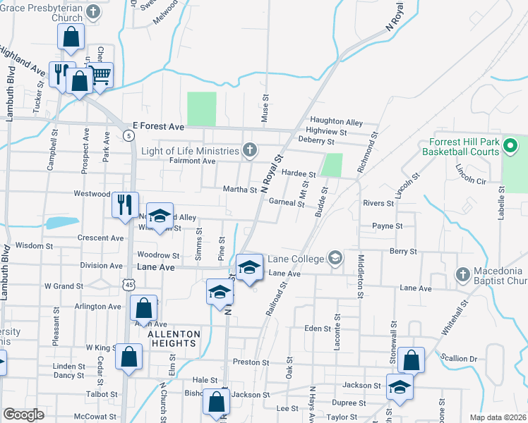 map of restaurants, bars, coffee shops, grocery stores, and more near 908 North Royal Street in Jackson