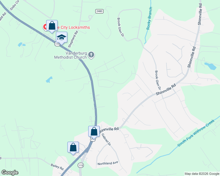 map of restaurants, bars, coffee shops, grocery stores, and more near 124 Skylark Way in Mooresville