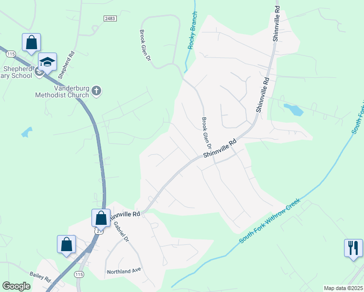 map of restaurants, bars, coffee shops, grocery stores, and more near 124 Carolina Wren Drive in Mooresville
