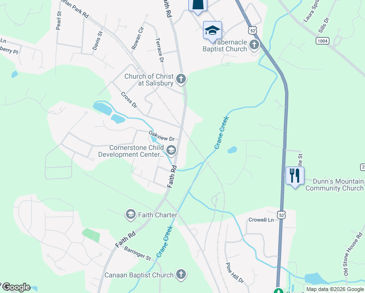 map of restaurants, bars, coffee shops, grocery stores, and more near 1230 Faith Road in Salisbury