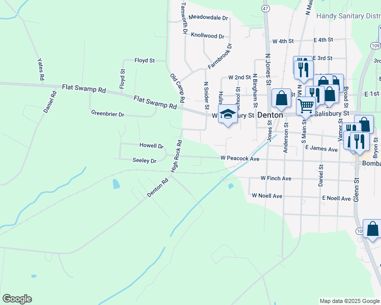 map of restaurants, bars, coffee shops, grocery stores, and more near 550 West Peacock Avenue in Denton