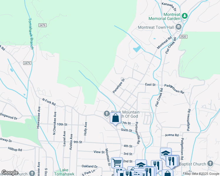 map of restaurants, bars, coffee shops, grocery stores, and more near 44 West Cotton Avenue in Black Mountain