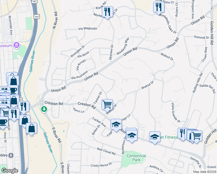 map of restaurants, bars, coffee shops, grocery stores, and more near 815 Jackson Drive in Paso Robles