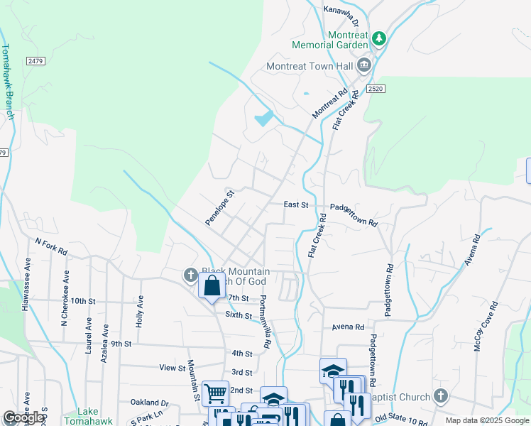 map of restaurants, bars, coffee shops, grocery stores, and more near 1008 Montreat Road in Black Mountain