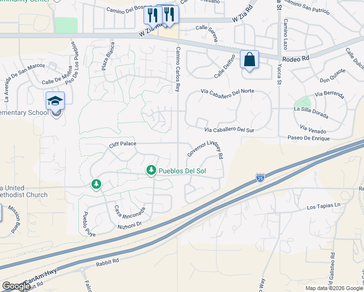 map of restaurants, bars, coffee shops, grocery stores, and more near 2970 Berardinelli Road in Santa Fe