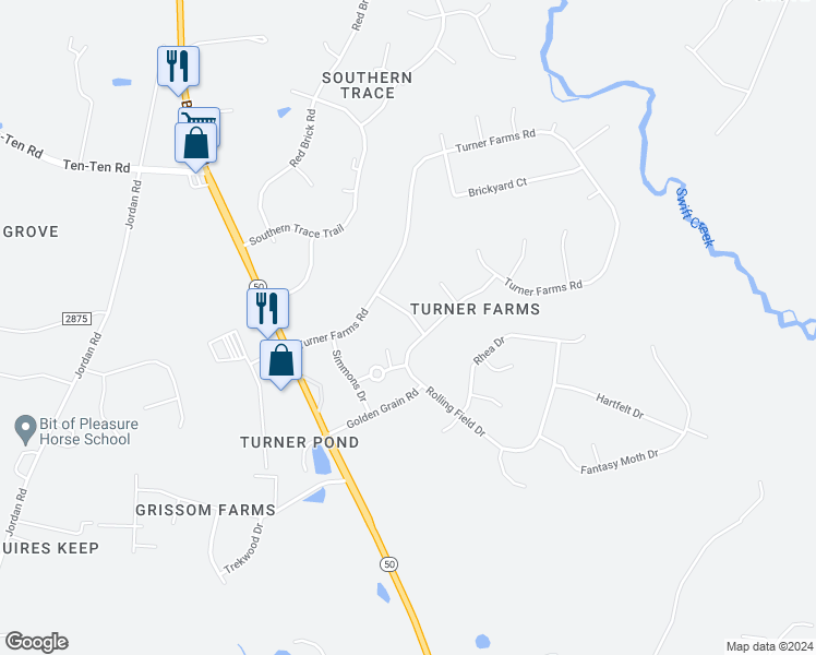 map of restaurants, bars, coffee shops, grocery stores, and more near 5116 Glen Cox Drive in Garner