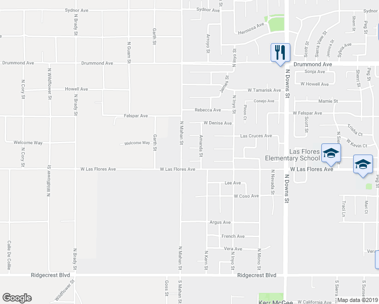 map of restaurants, bars, coffee shops, grocery stores, and more near 1213 Alysa Court in Ridgecrest