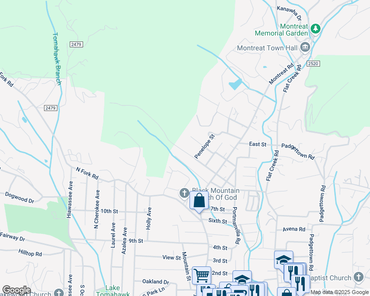 map of restaurants, bars, coffee shops, grocery stores, and more near 44 West Cotton Avenue in Black Mountain