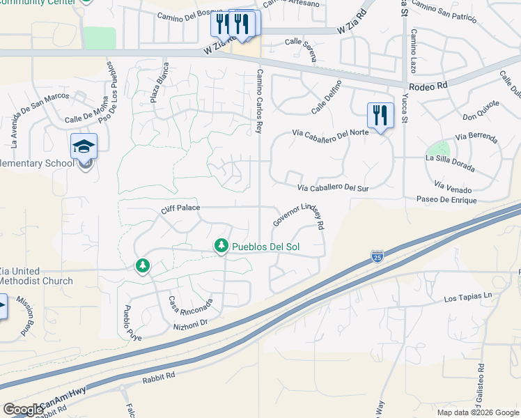 map of restaurants, bars, coffee shops, grocery stores, and more near 2970 Berardinelli Road in Santa Fe