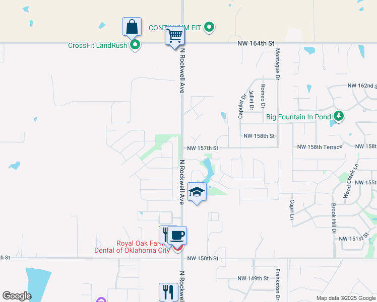 map of restaurants, bars, coffee shops, grocery stores, and more near 7016 Northwest 157th Street in Edmond