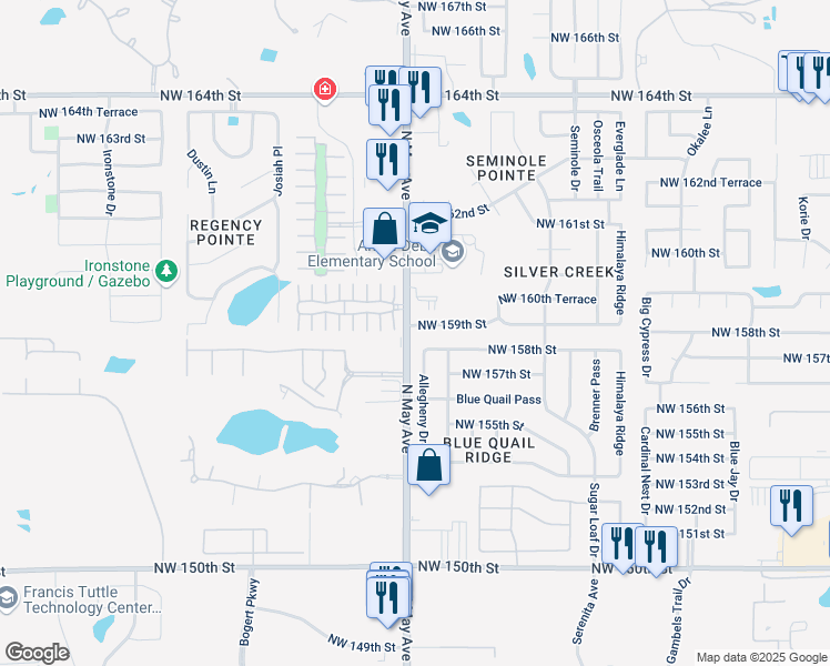 map of restaurants, bars, coffee shops, grocery stores, and more near 2846 Northwest 159th Street in Edmond