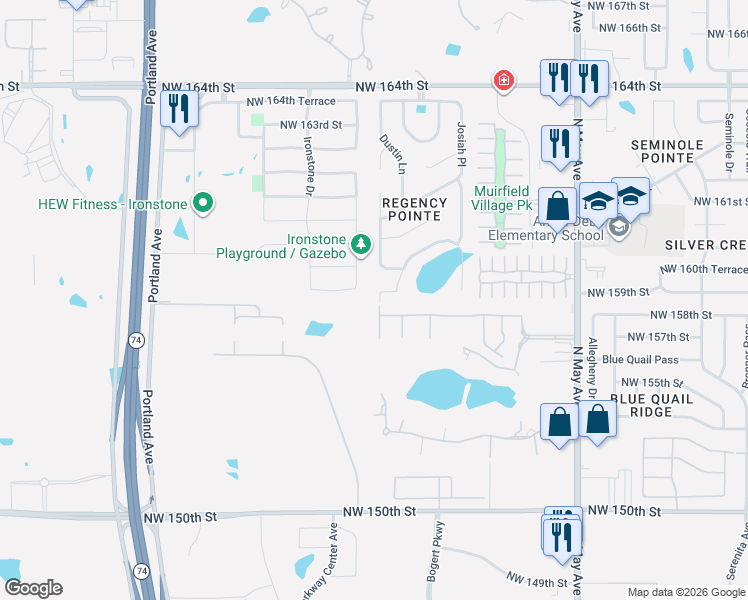 map of restaurants, bars, coffee shops, grocery stores, and more near 15801 James Thomas Court in Edmond