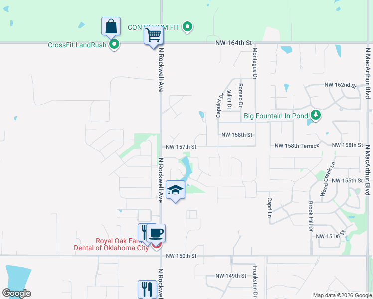map of restaurants, bars, coffee shops, grocery stores, and more near 6912 Northwest 157th Street in Edmond