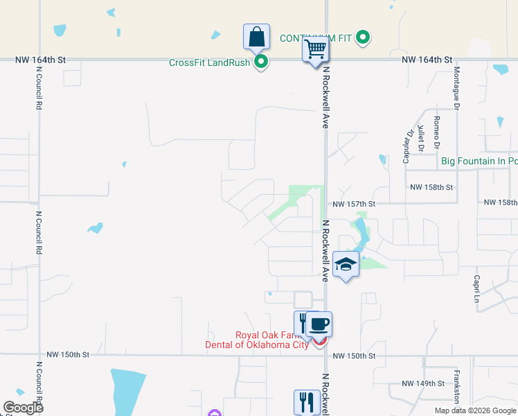 map of restaurants, bars, coffee shops, grocery stores, and more near 15801 Langley Way in Edmond