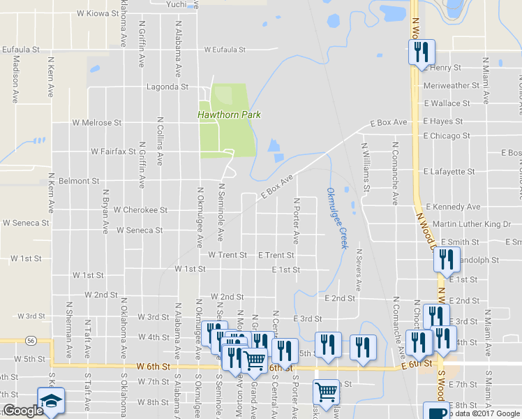 map of restaurants, bars, coffee shops, grocery stores, and more near 901 North Grand Avenue in Okmulgee