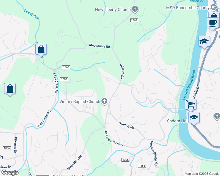 map of restaurants, bars, coffee shops, grocery stores, and more near 128 Olivette Road in Asheville