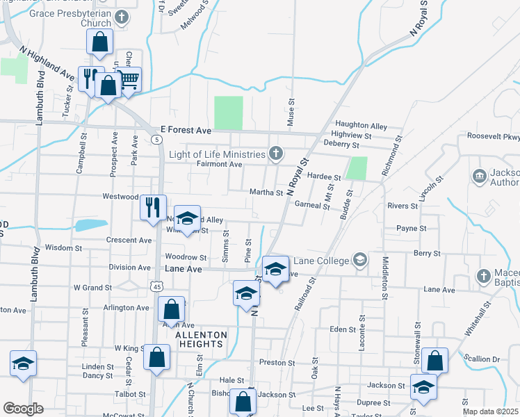 map of restaurants, bars, coffee shops, grocery stores, and more near 19 Northwood Avenue in Jackson