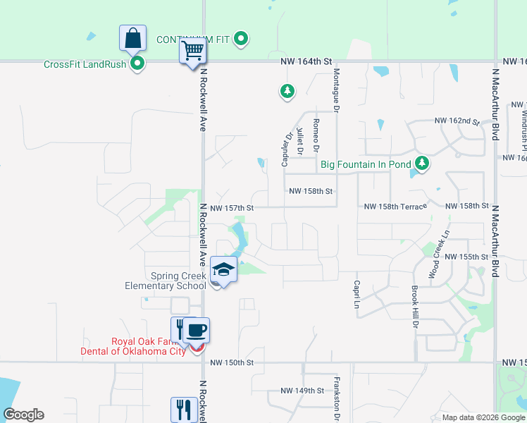 map of restaurants, bars, coffee shops, grocery stores, and more near 6820 Northwest 157th Street in Edmond
