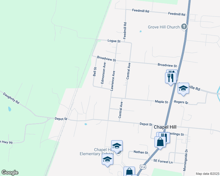 map of restaurants, bars, coffee shops, grocery stores, and more near 301 Lawrence Avenue in Chapel Hill