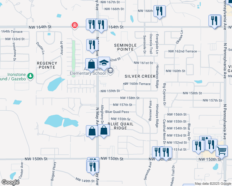 map of restaurants, bars, coffee shops, grocery stores, and more near 2812 NW 159th St in Edmond