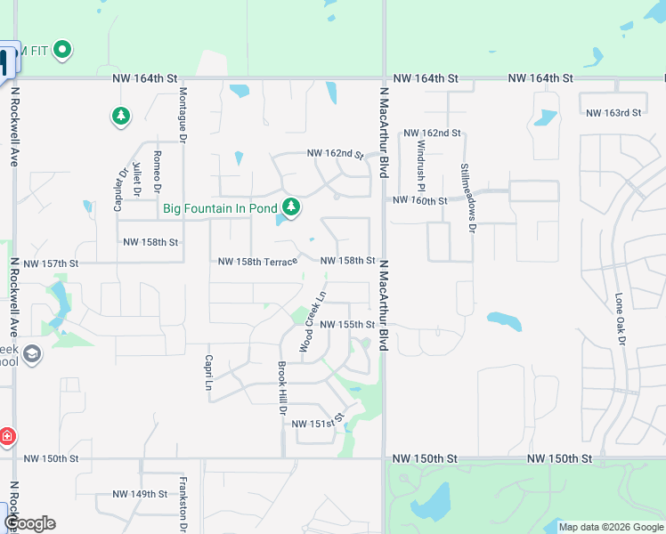 map of restaurants, bars, coffee shops, grocery stores, and more near 6000 Northwest 158th Street in Edmond
