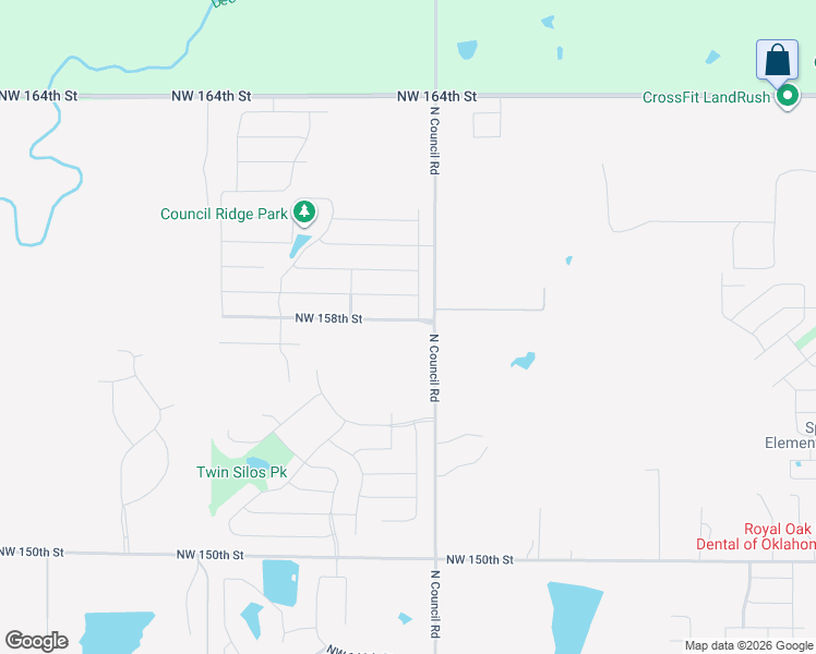 map of restaurants, bars, coffee shops, grocery stores, and more near 8008 Northwest 158th Street in Edmond