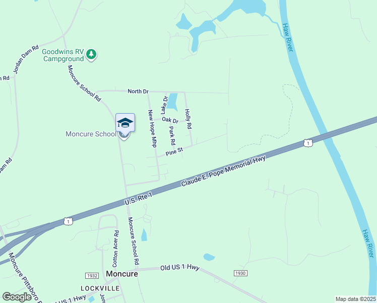 map of restaurants, bars, coffee shops, grocery stores, and more near 150 Pine Street in Moncure